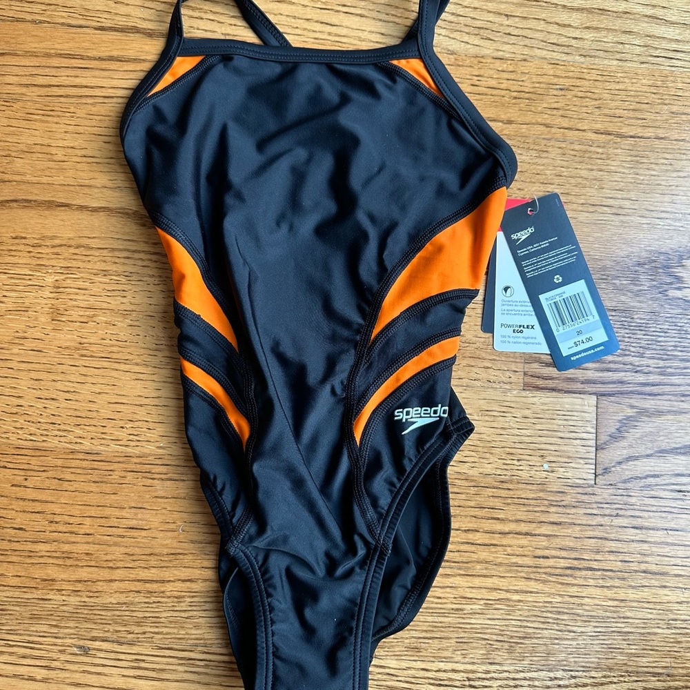 Girls’ Speedo Dynamic Black and Orange Swimsuit
